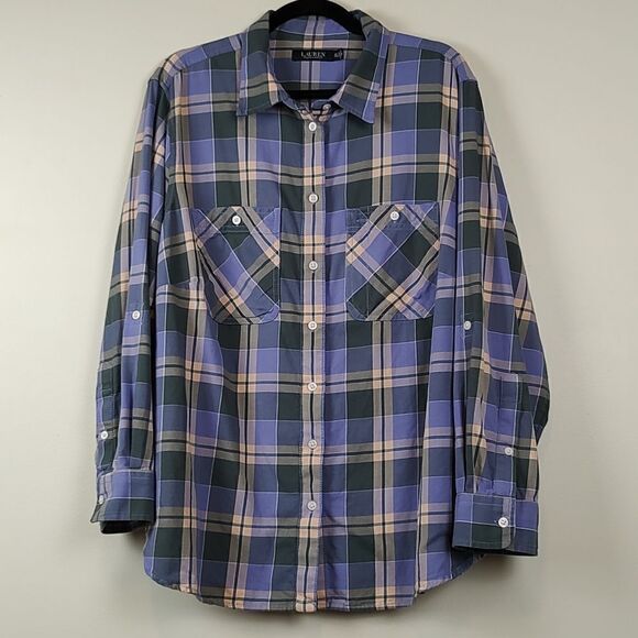 Ralph Lauren Plaid Cotton Twill Roll Tab Sleeve Button Front Shirt Size 2X - Picture 11 of 13